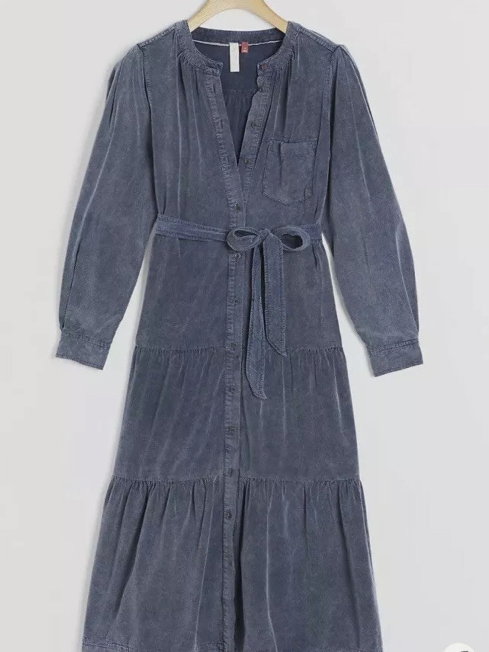 Anthropologie Slate Blue corduroy Button-Front Midi Dress by Pilcro